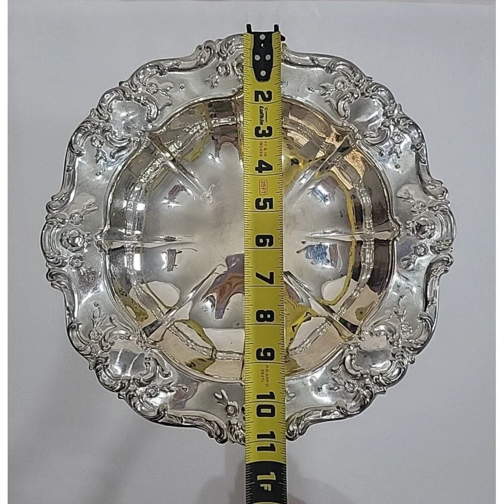 Vintage Silverplate Footed Serving Bowl Scroll Rim Candy Dish Rococo Style 11